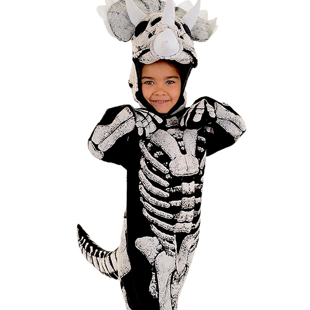 Child Triceratops Costume Jumpsuit w/ Attached Shoe Covers, Hood & Pair of Mitts